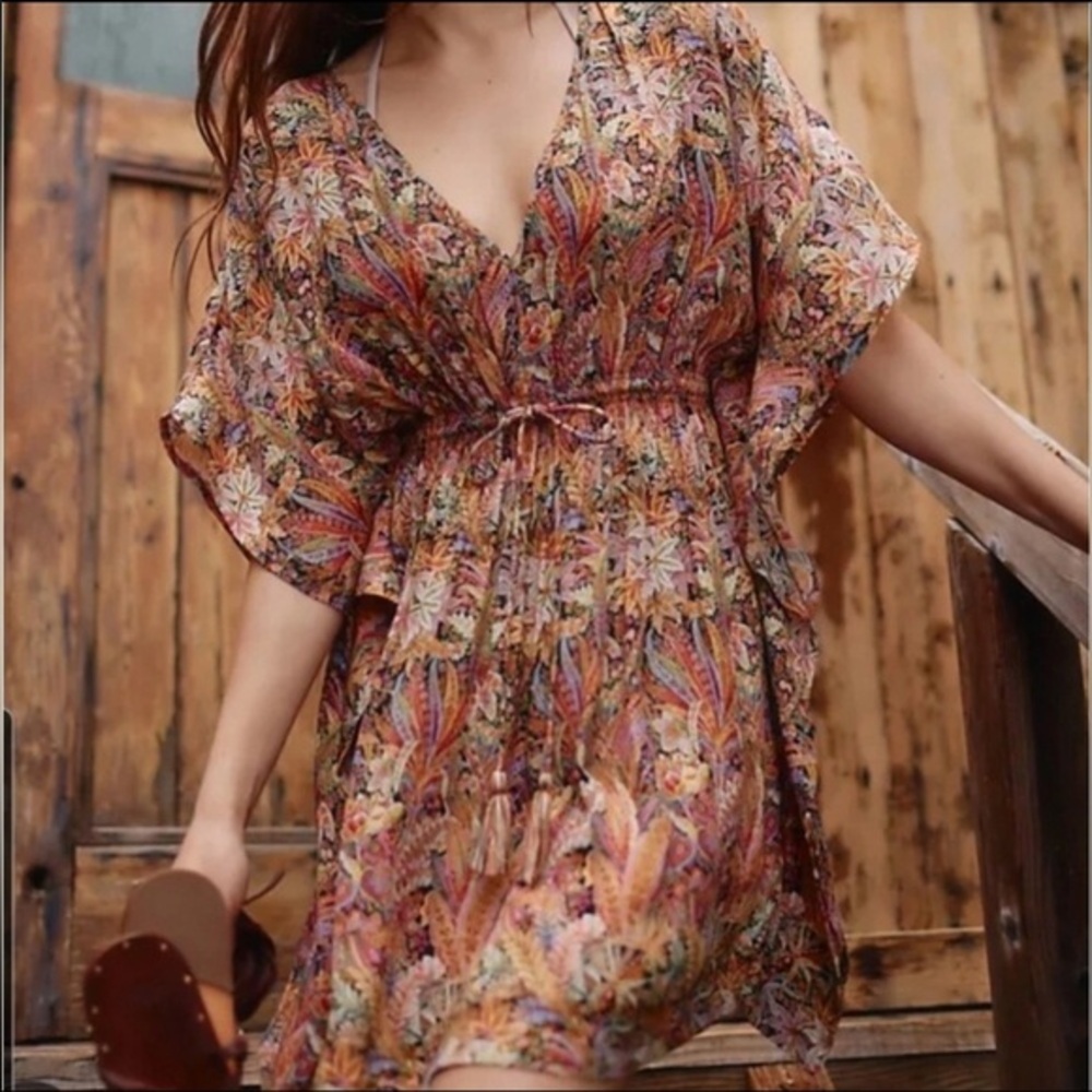 Anthropologie Rujuta Sheth Marie Cinch Kaftan Floral Dress One-Size Flowy